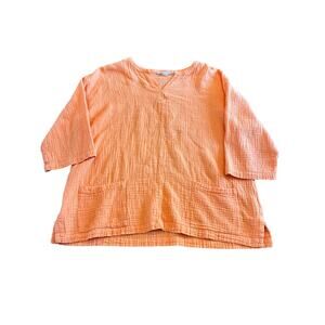 Soft Surroundings 100% cotton gauzy boho top orange XL